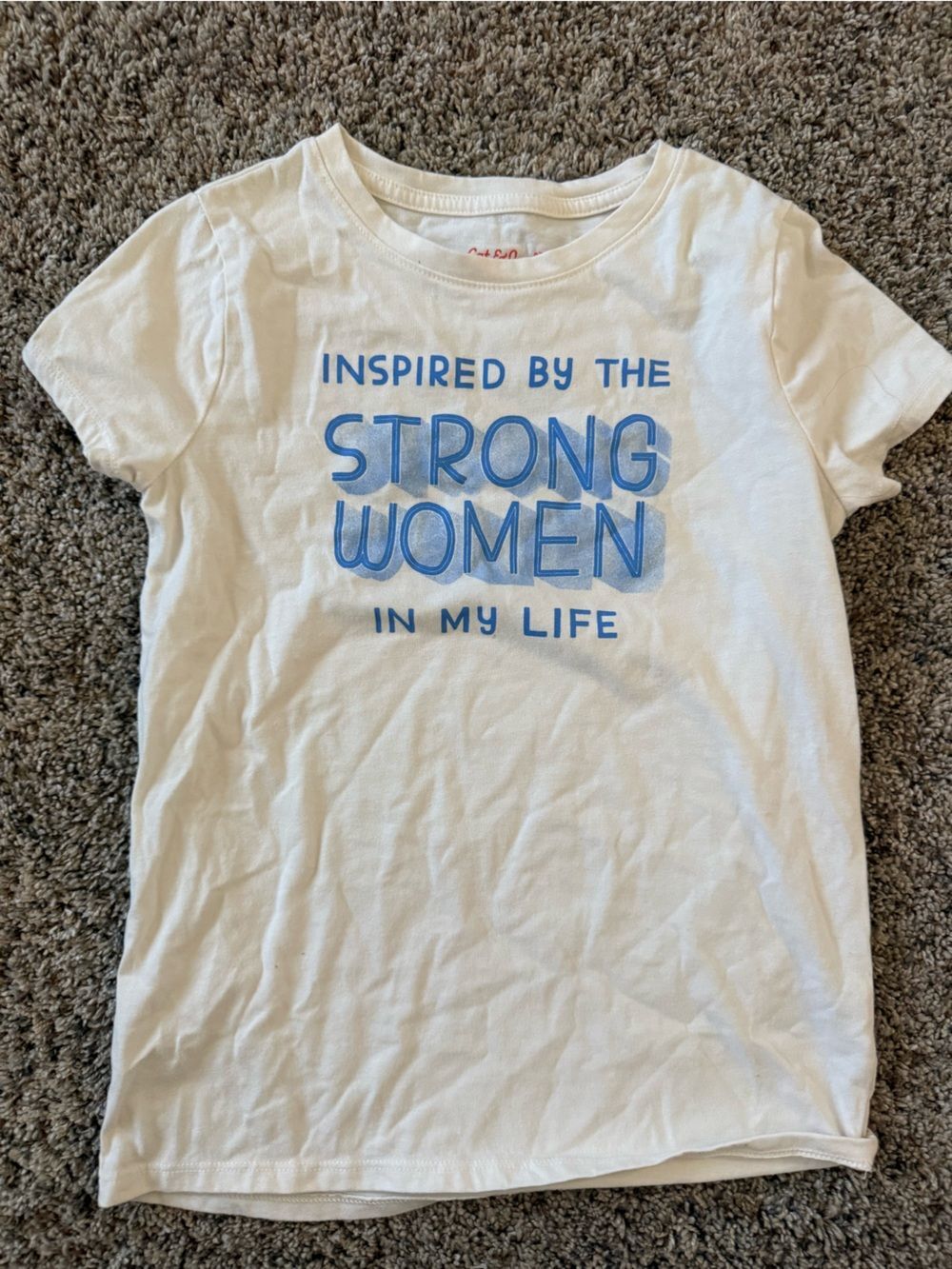 Cat & Jack White Short Sleeve Tee with Blue 'Strong Women' Graphic